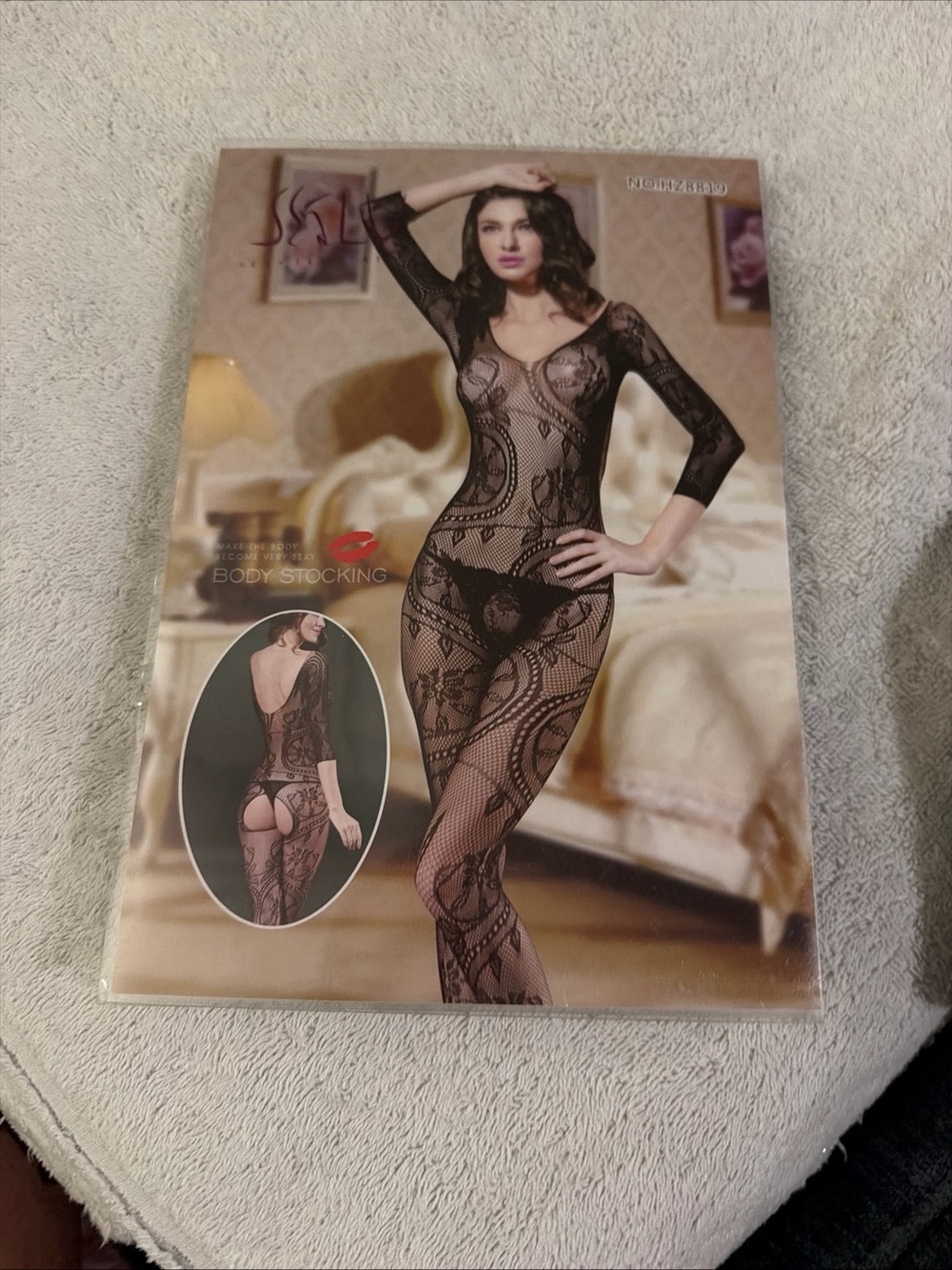 Sheer Lace Pattern Body Stocking - Black